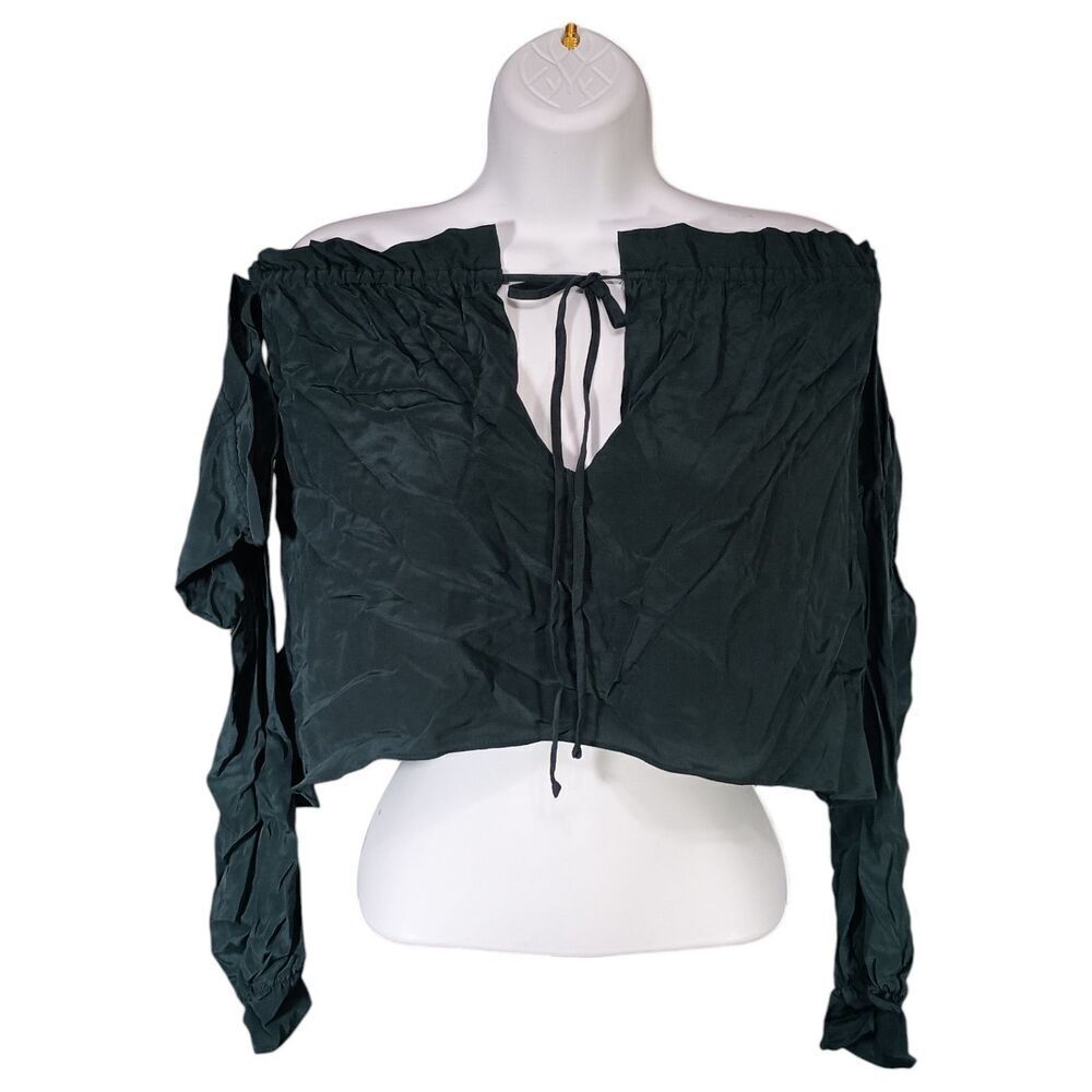 Stone Cold Fox Blouse XS/S Womens Green Off Shoulder Breathable Tie Casual Solid